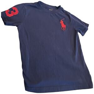 Polo Ralph Lauren Boys Sz 5 Navy Blue T Shirt Large Red Pony #3 Preppy Sports
